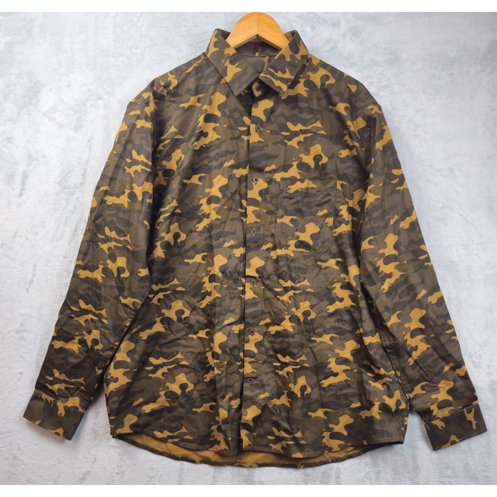French Crown Long Sleeve Shirt Mens 46 US XXL Button-up Canvas Camo Long Sleeve